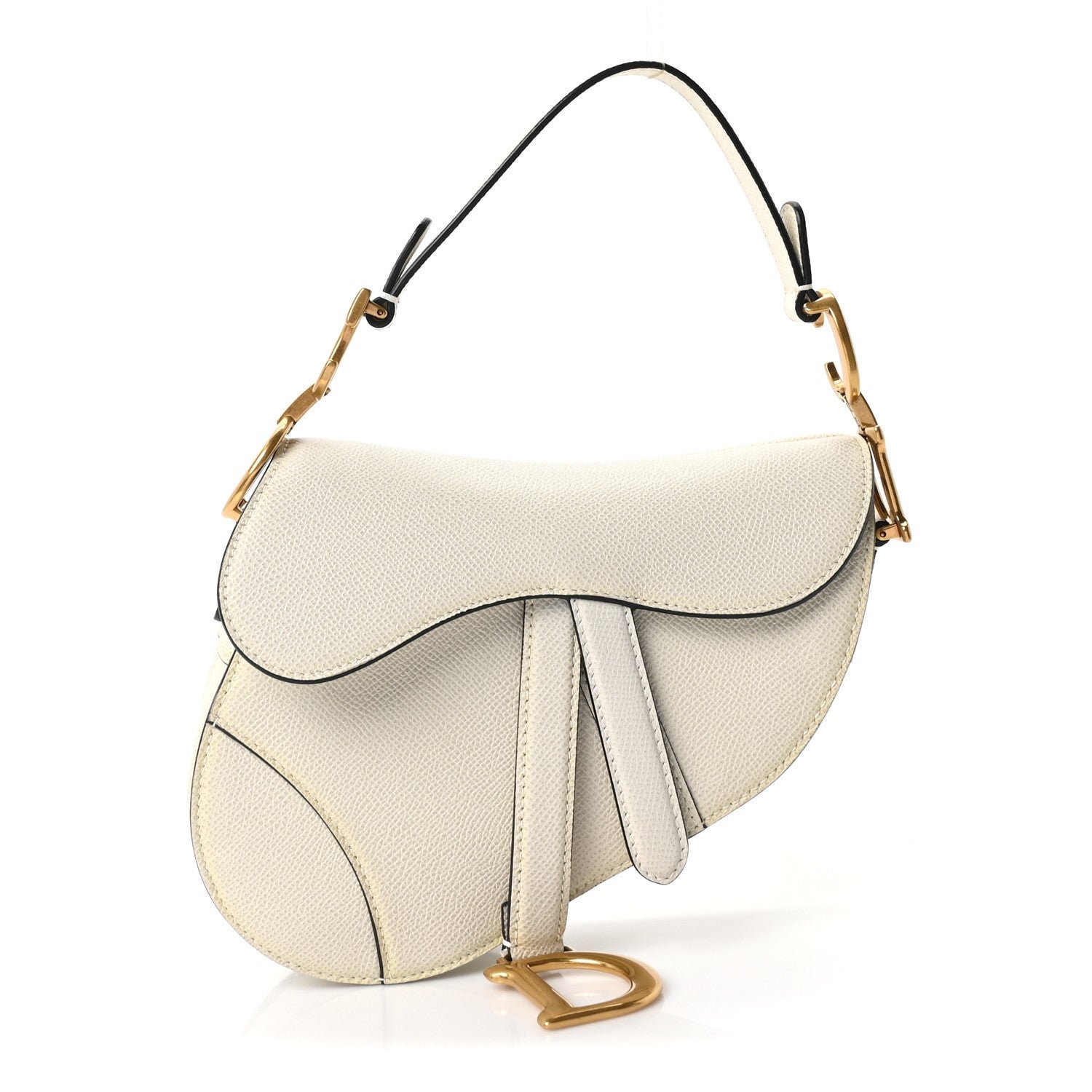 Christian Dior Grained Calfskin Mini Saddle Bag White