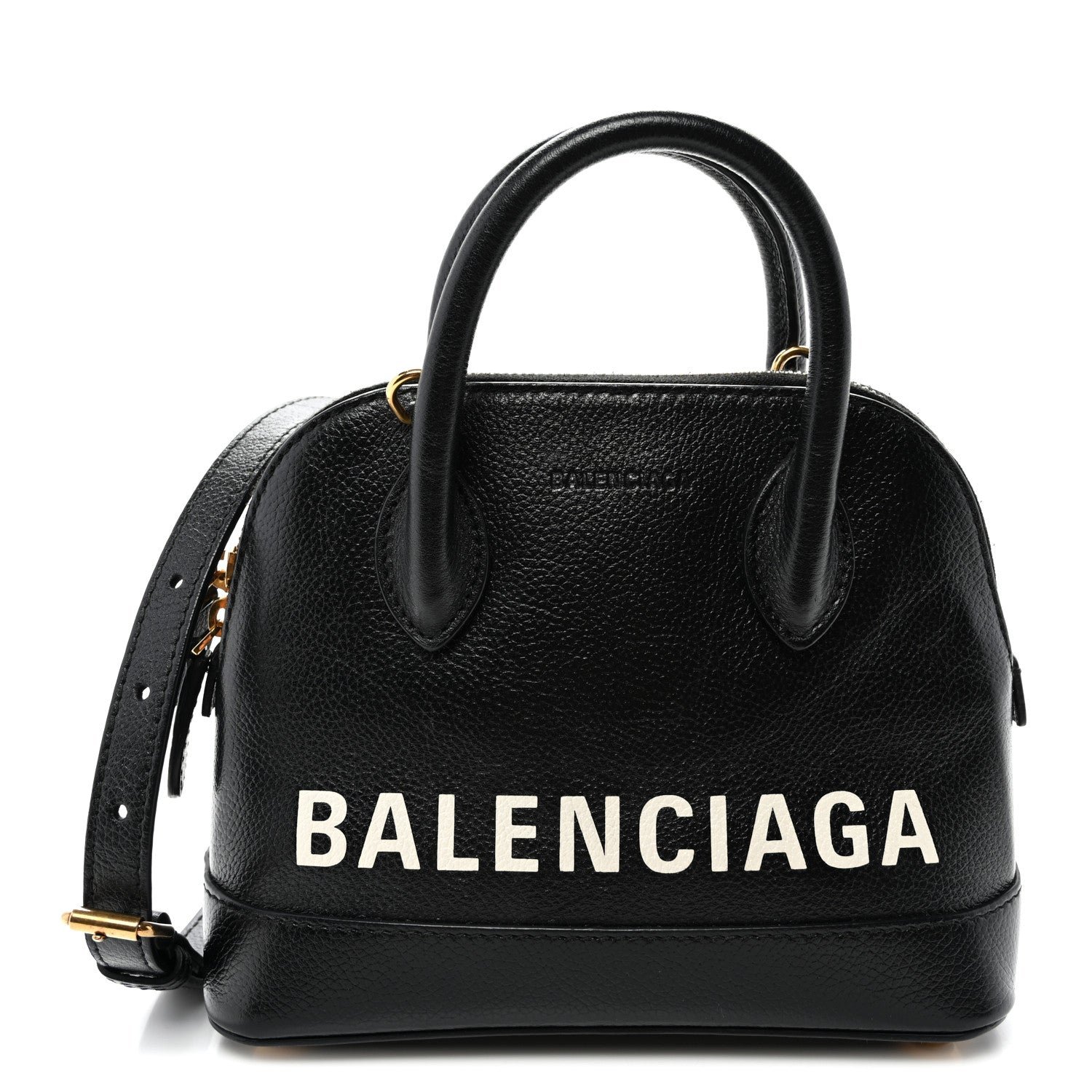 Balenciaga Signature Grained Calfskin Logo XXS Ville Top Handle Bag Black White