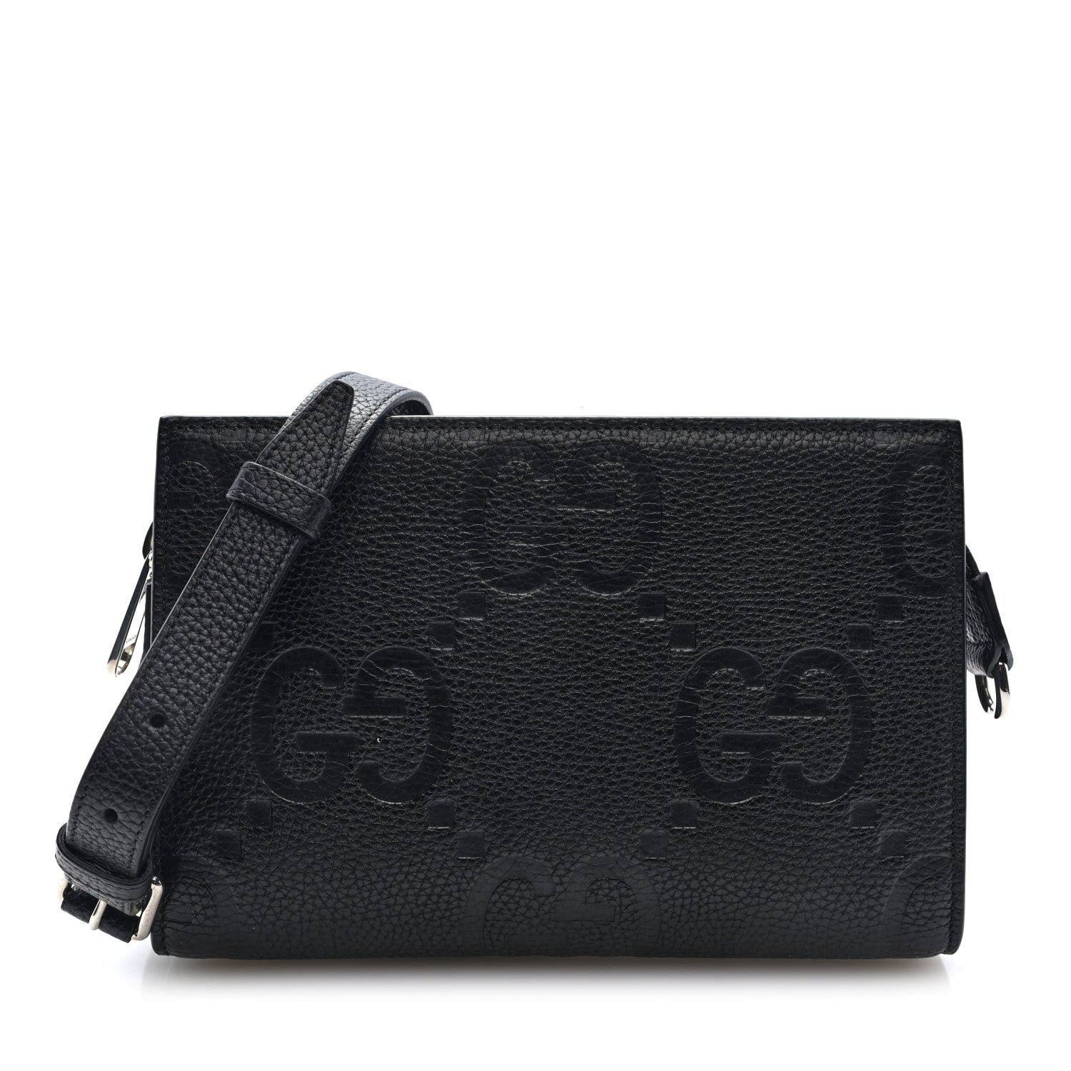 Gucci Monogram Jumbo GG Textured Dollar Calfskin Crossbody Bag Black