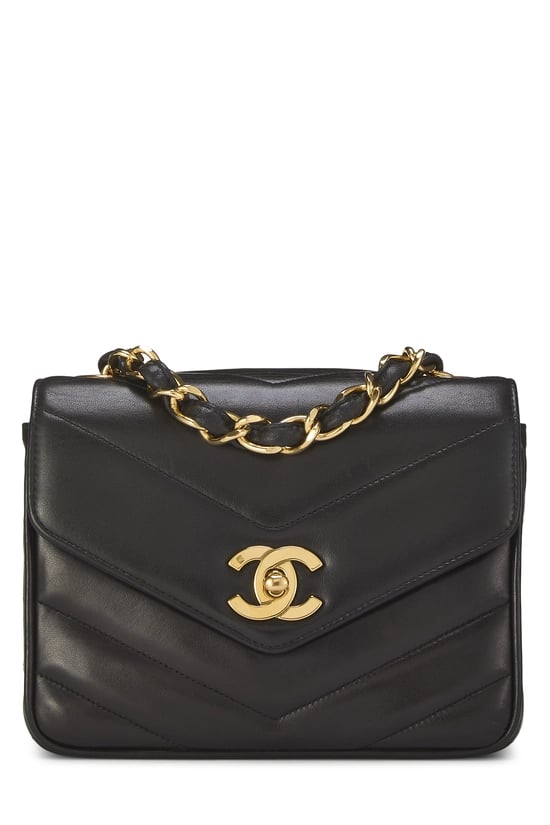 Black Lambskin Chevron Flap Mini