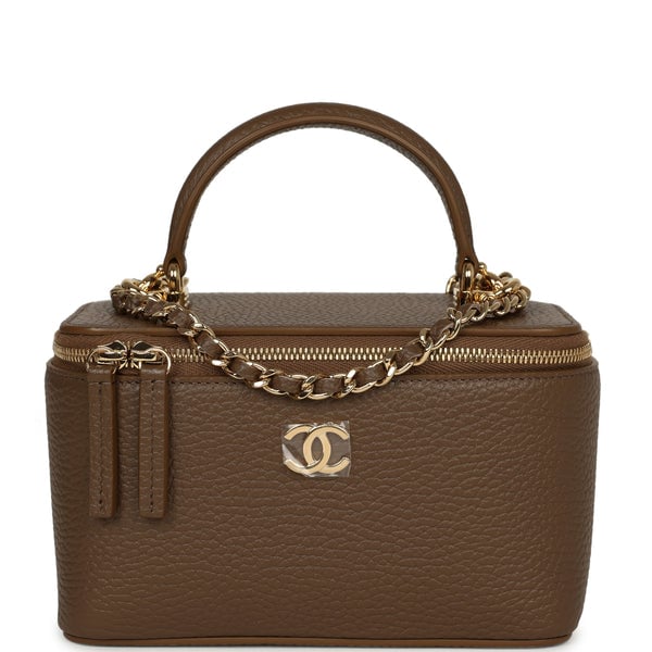 Chanel Small Top Handle Vanity Case Brown Grained Calfskin Gold Hardware