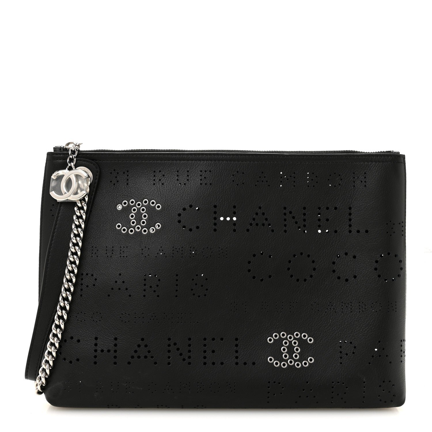 Chanel Calfskin Eyelets Clutch Black