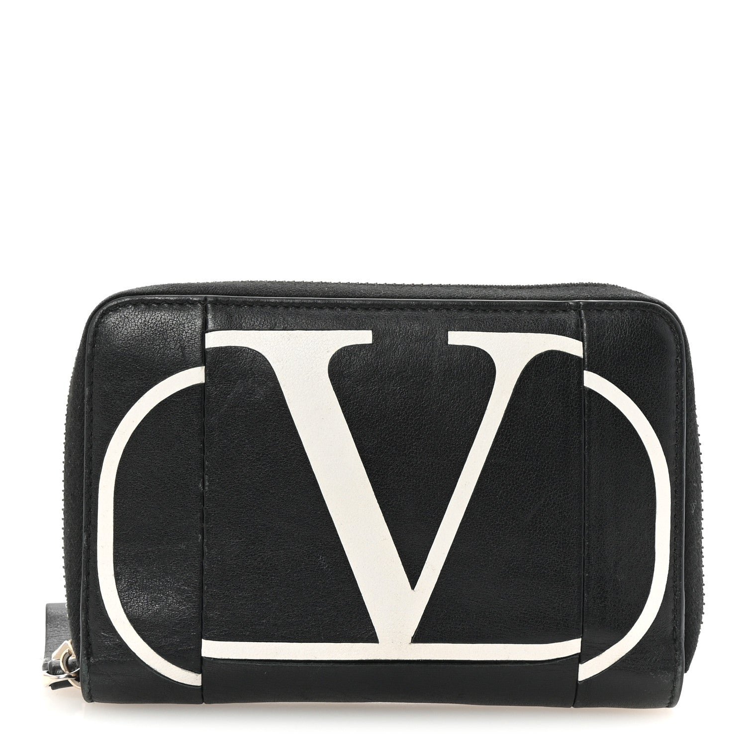 Valentino Garavani Calfskin Go Logo Zip Around Wallet Black