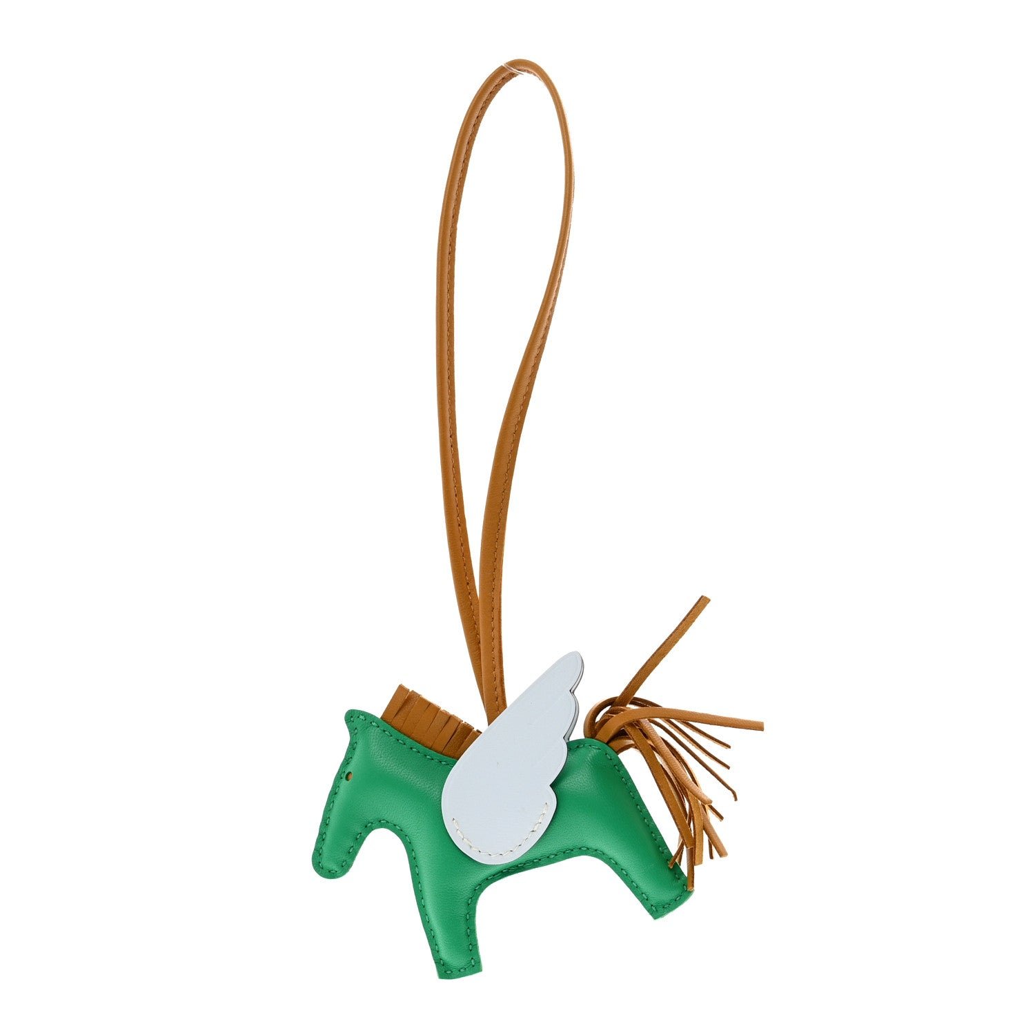 Hermes Milo Lambskin Grigri Rodeo Pegase Horse Bag Charm PM Menthe Sesame Bleu Brume