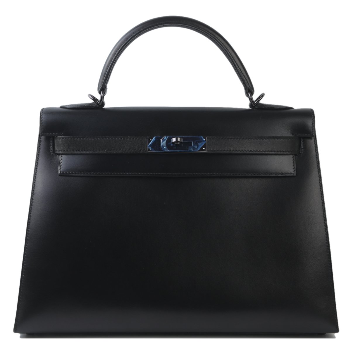 Hermes Very Good ( Rank A) HERMÈS Kelly 32 Black (89) Box-calf Ruthenium hardware Square D (2000)