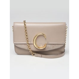 Chloe Chloe Motty Grey Calfskin Leather and Suede C Chain Clutch Bag