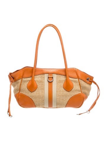 Vitello Daino Leather Raffia & Leather Shoulder Bag
