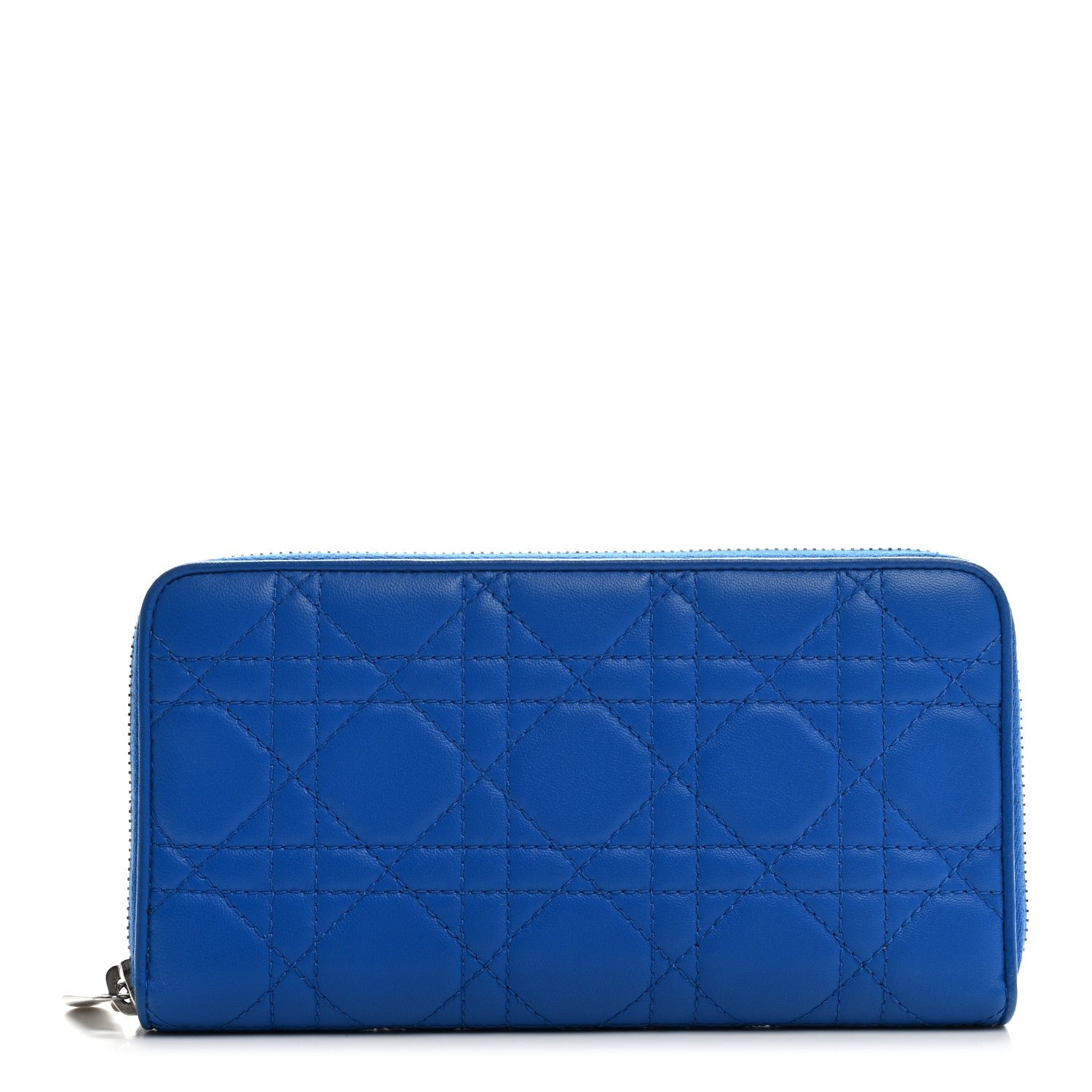 Christian Dior Lambskin Cannage Lady Dior Zip Wallet Blue