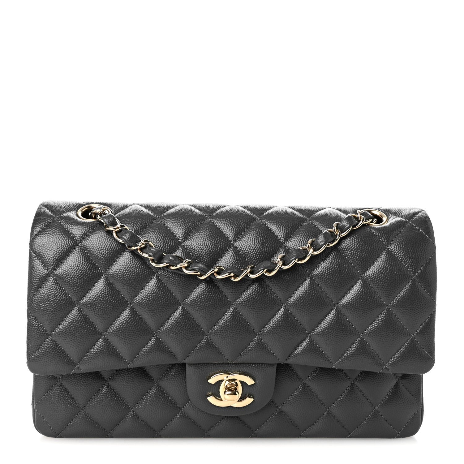 Chanel Caviar Quilted Medium Double Flap Dark Grey