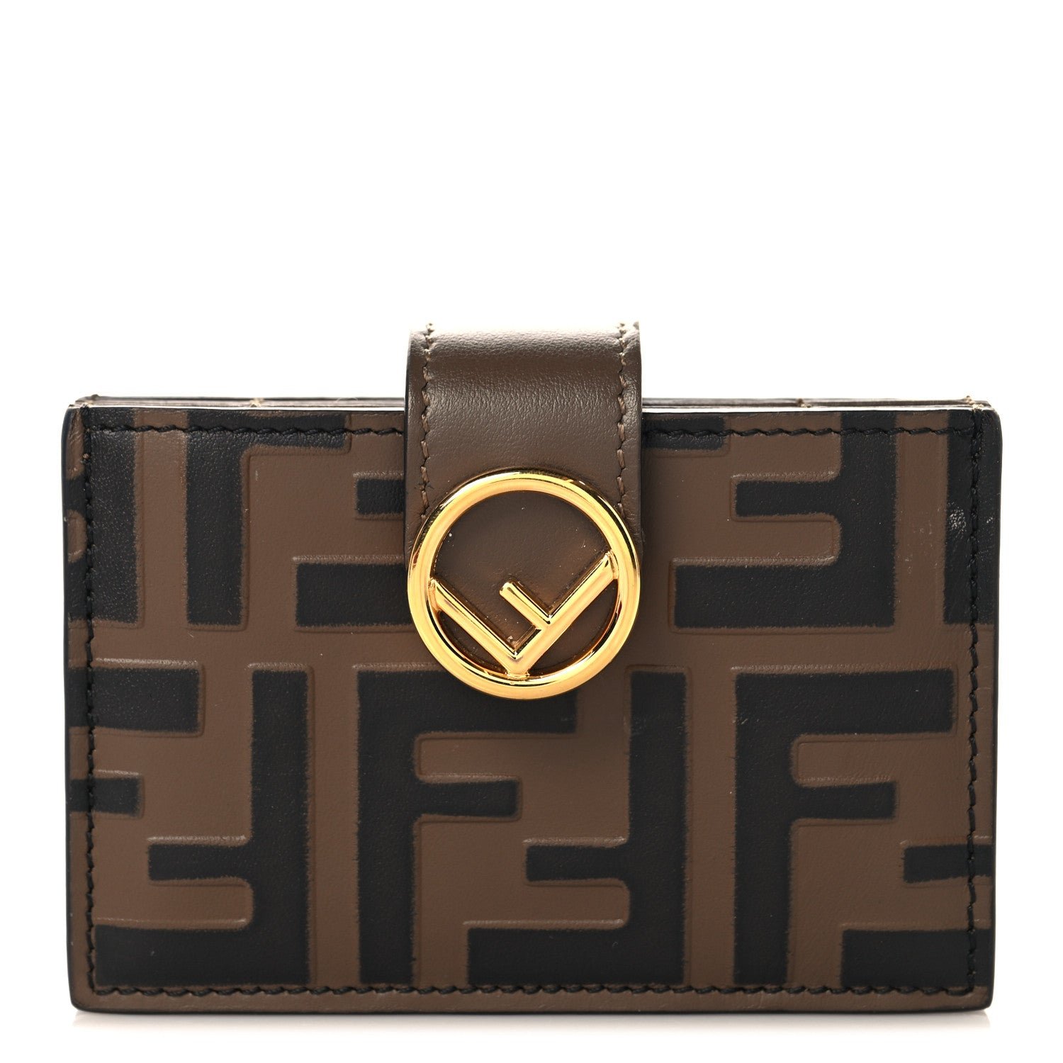 Fendi Vitello Soft F is Fendi Bi-Color FF 1974 Embossed Gusseted Card Holder Maya Black