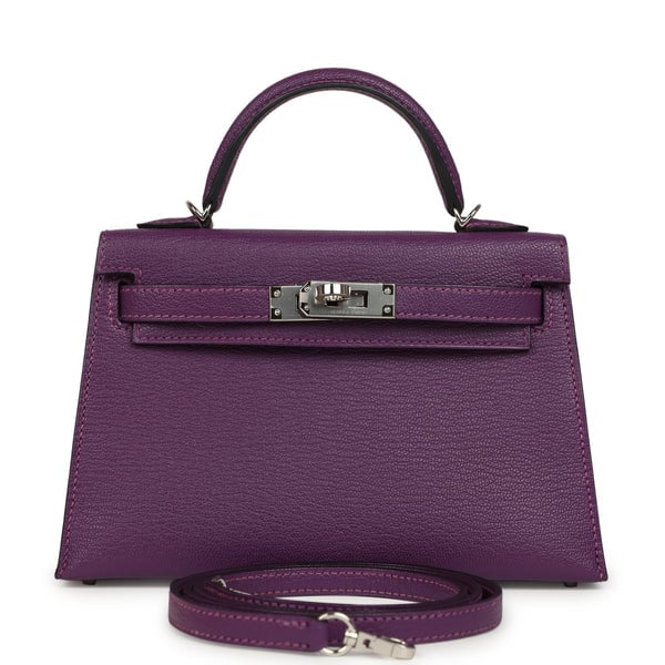 Pre-owned Hermes Kelly Sellier 20 Violet Verso Chevre Mysore Palladium Hardware