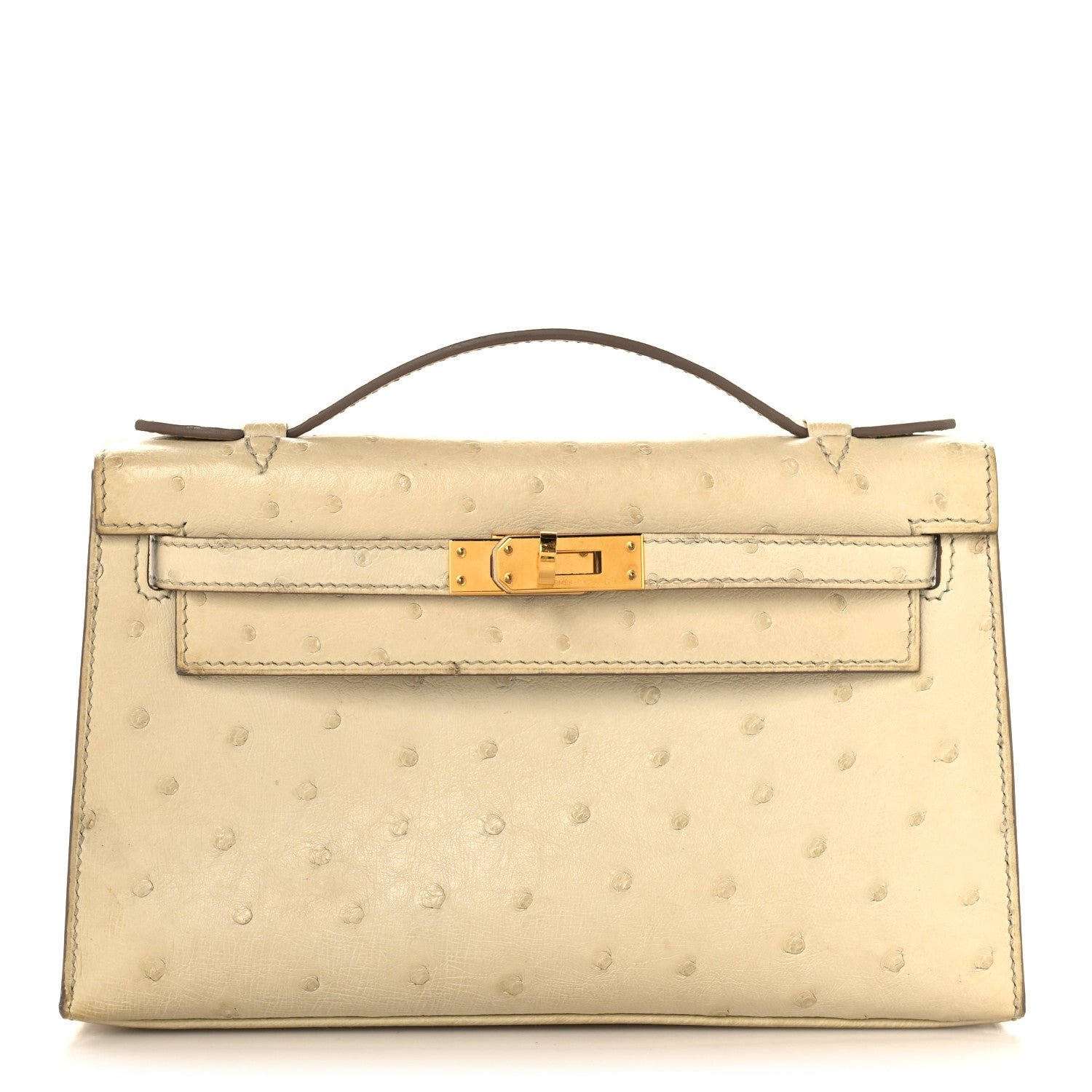 Hermes Ostrich Kelly Pochette Clutch Beton