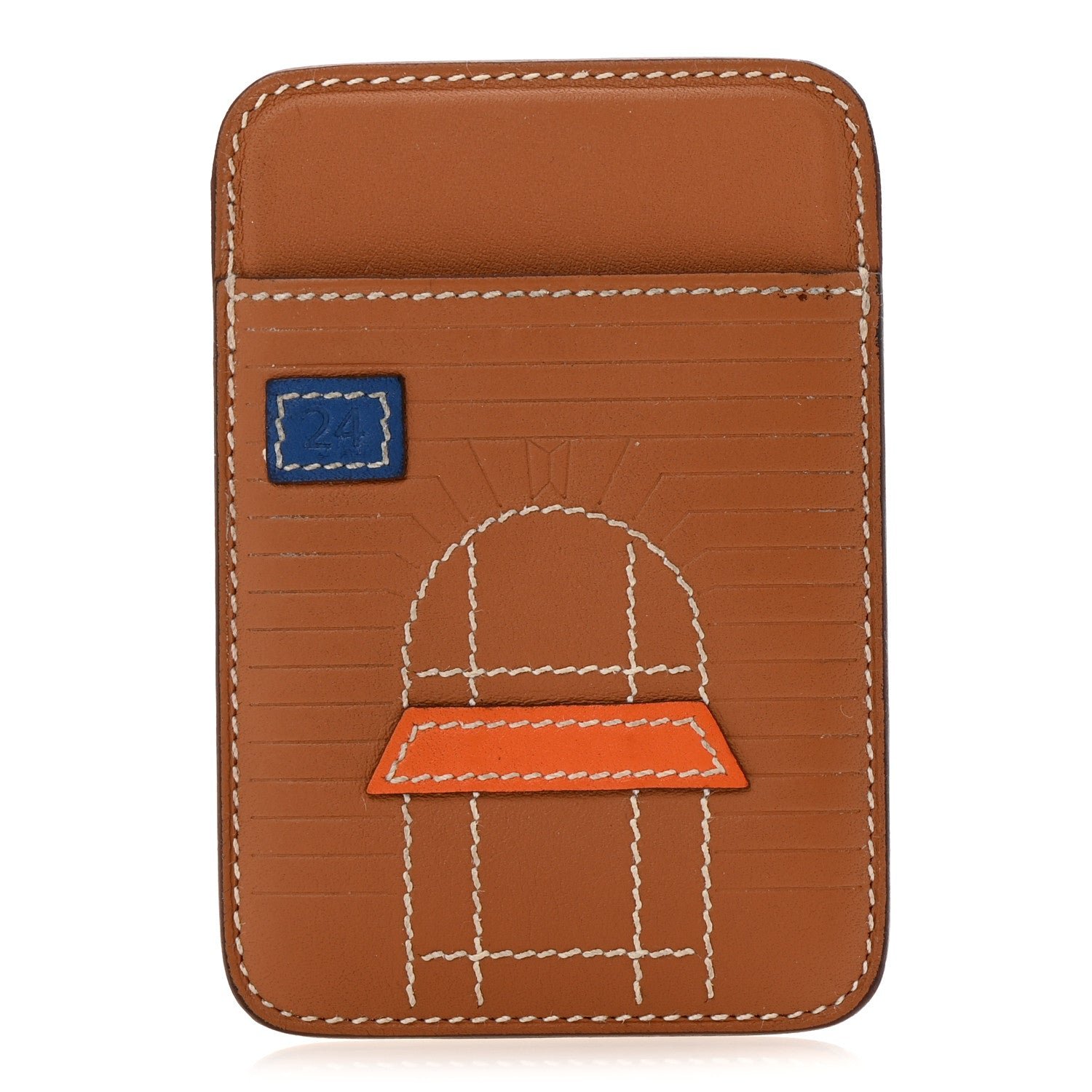 Hermes Swift Stitched Faubourg MagSafe Card Holder Gold Bleu De France Orange