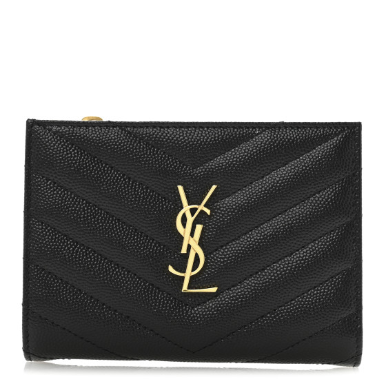 Saint Laurent Grain De Poudre Matelasse Chevron Monogram Zipped Two-Part Wallet Black