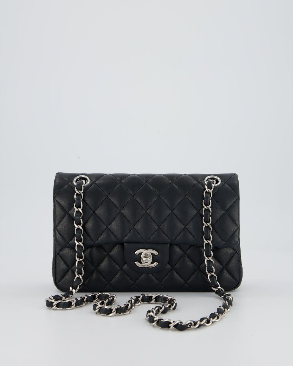 Chanel Black Small Classic Double Flap Bag in Lambskin Leather with Silver Hardware