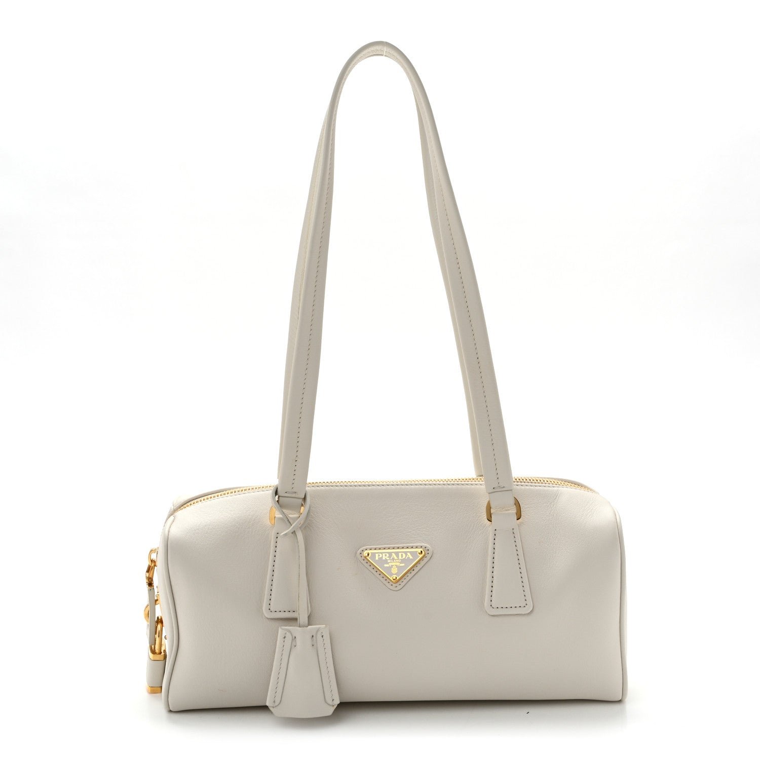 Prada Soft Grain Medium Top Handle Bag With Padlock Bianco