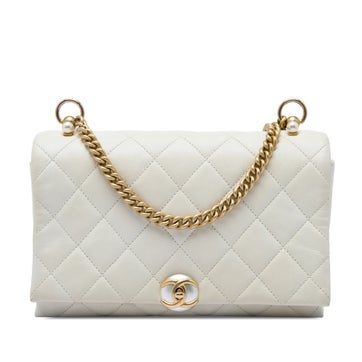 Small Quilted Calfskin Pearl CC Accordion Flap