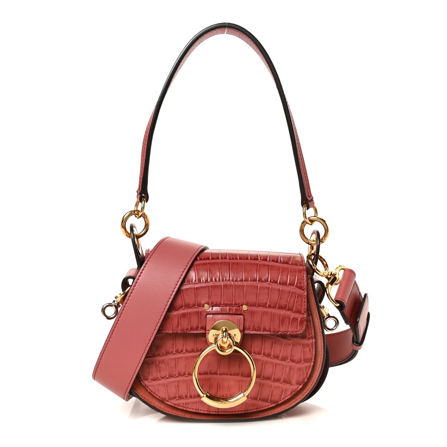 Chloe Calfskin Crocodile Embossed Small Tess Bag Rose