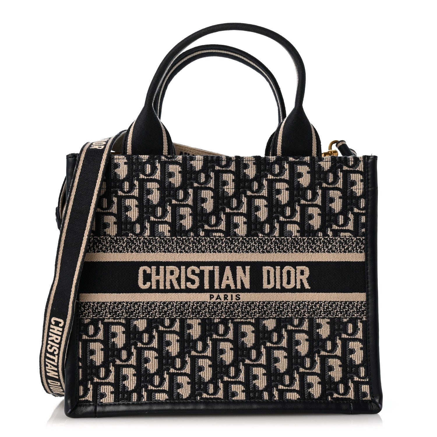 Christian Dior Oblique Calfskin Small Book Tote With Strap Blue Multicolor