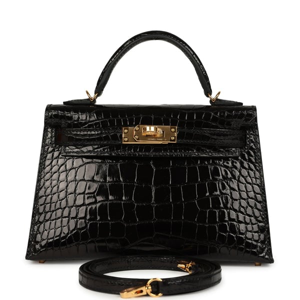 Hermes Hermes Kelly Sellier 20 Black Shiny Alligator Gold Hardware