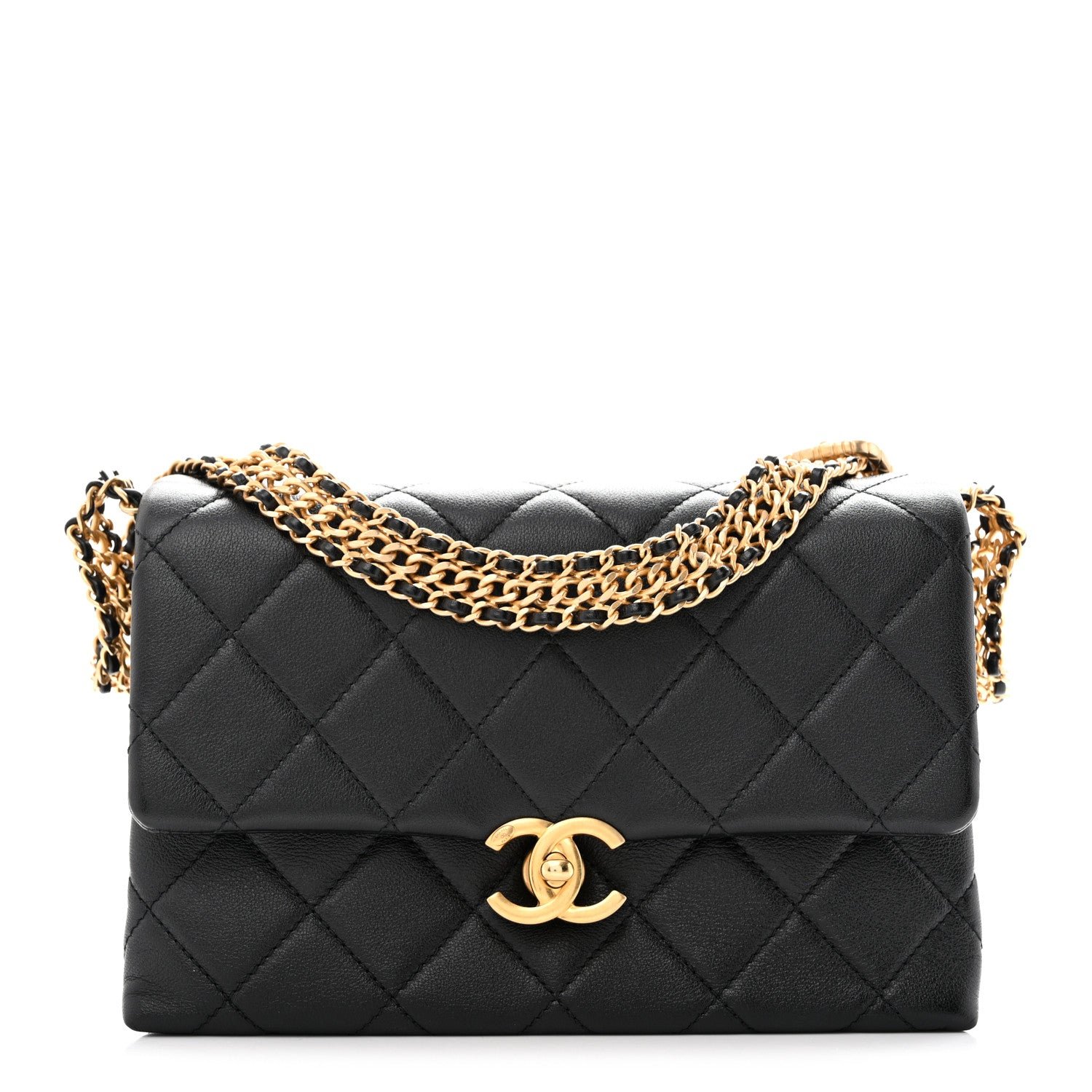Chanel Calfskin Quilted Mini Chain Strap Flap Black