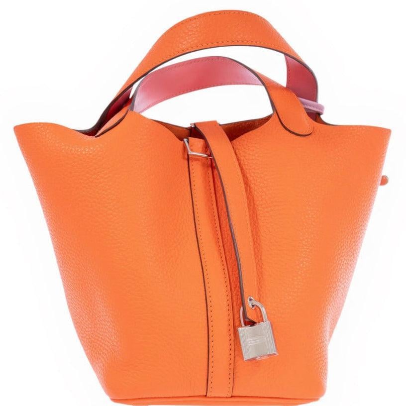 Hermes Hermès Picotin Lock Eclat 18 Orange Minium Clemence Rose Azalee Swift Palladium Hardware