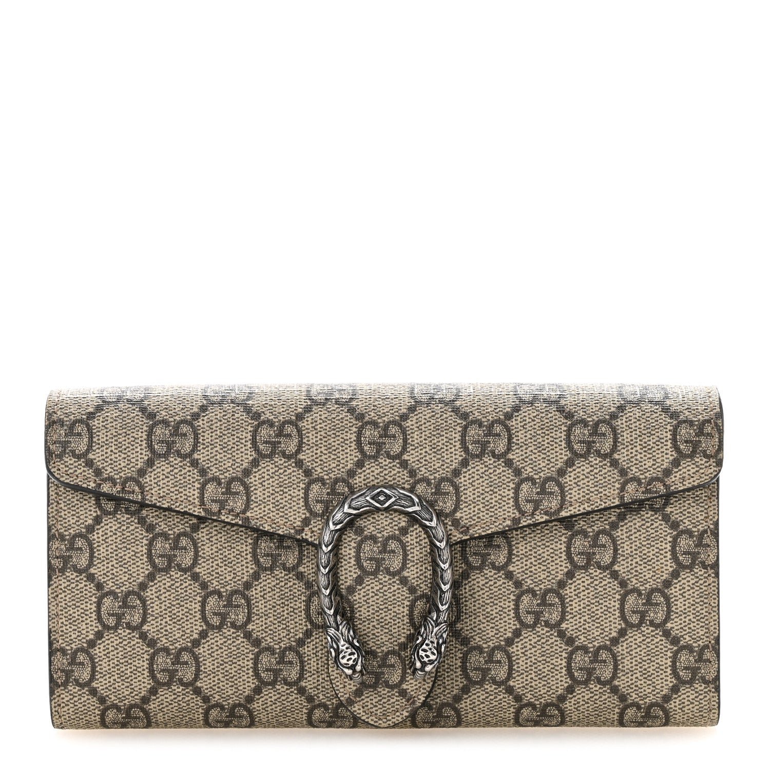 Gucci GG Supreme Monogram Dionysus Chain Clutch Wallet Beige Taupe