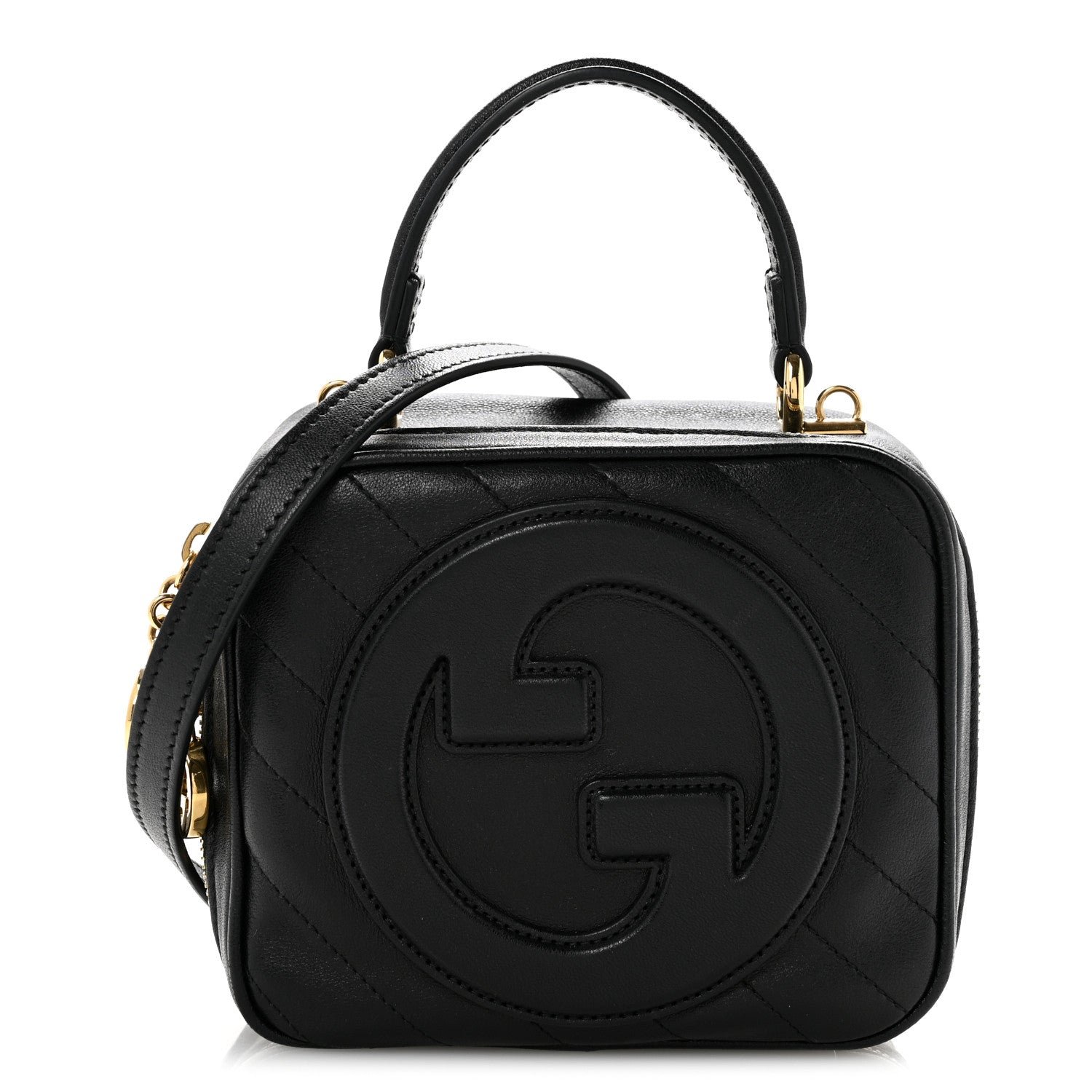 Gucci Sakai Be Green Calfskin Diagonal Stitched Blondie Top Handle Bag Black