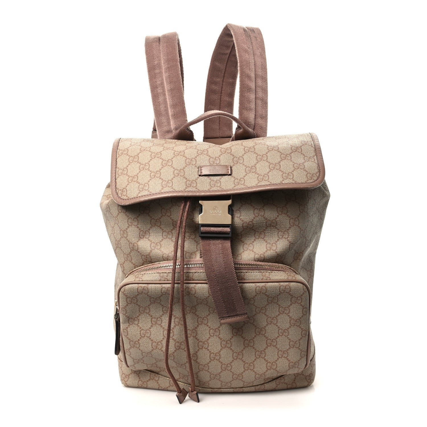 Gucci GG Supreme Monogram Medium Single Buckle Rucksack Backpack Beige
