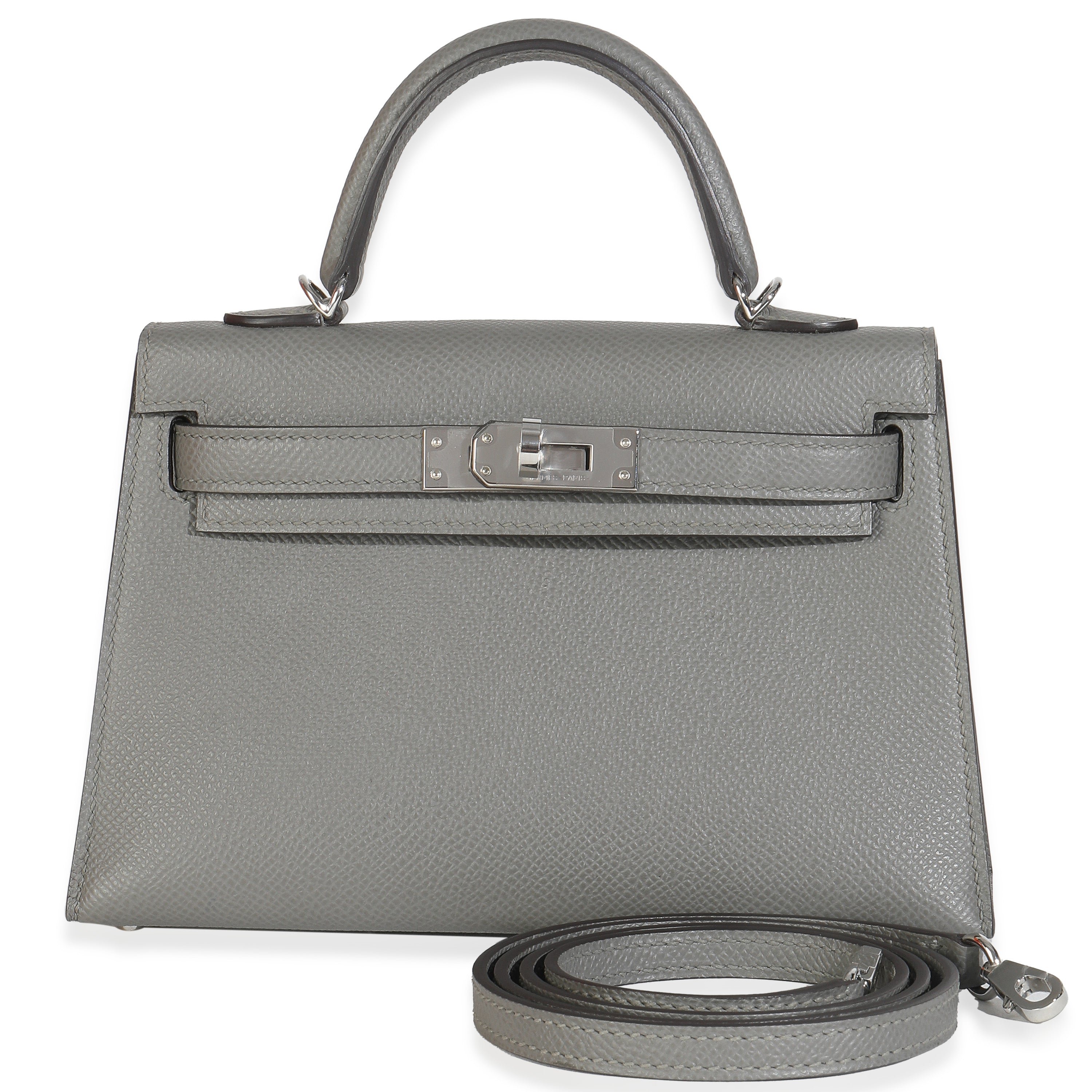 Hermes Gris Meyer Epsom Sellier Mini Kelly II 20 PHW