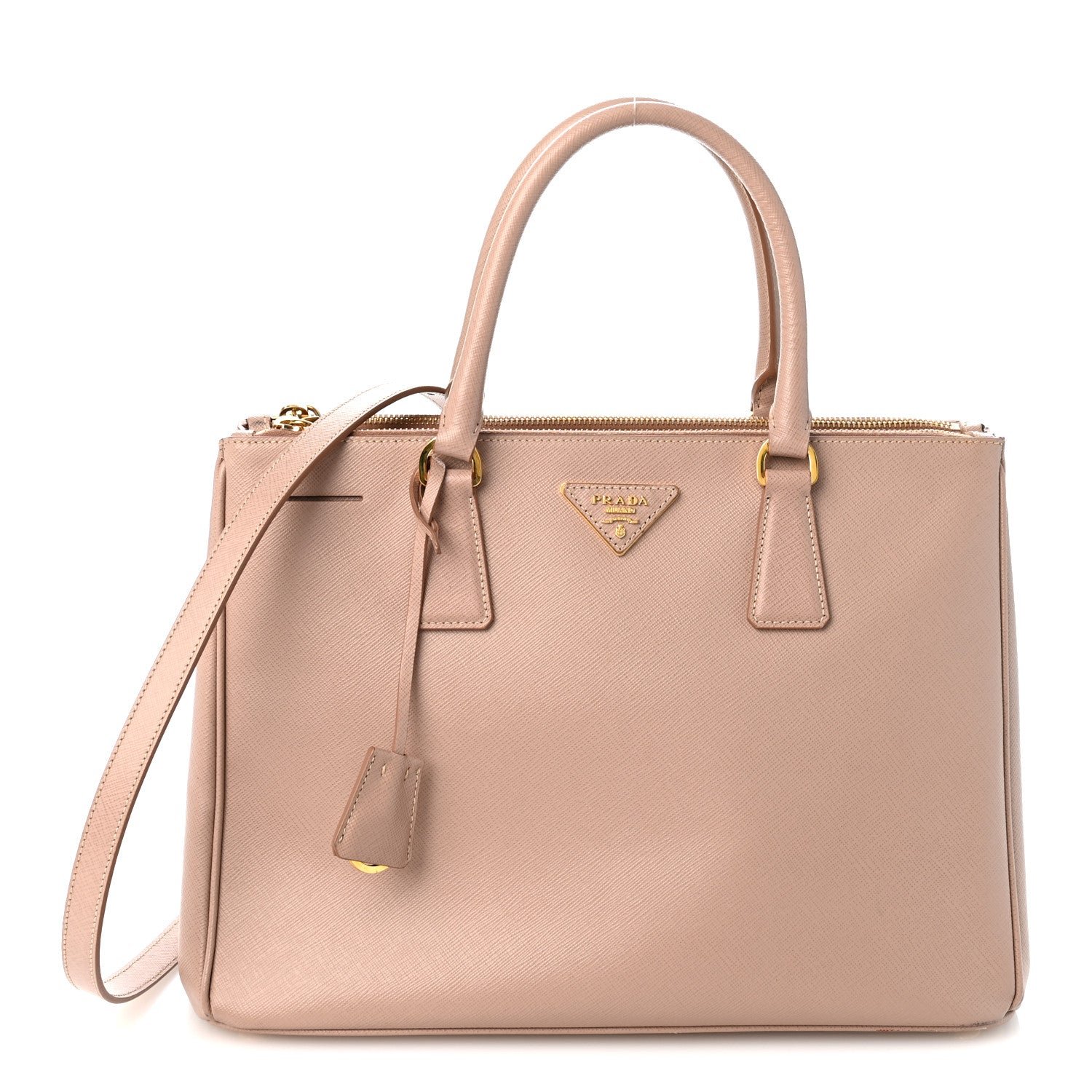 Prada Saffiano Medium Galleria Double Zip Tote Cammeo