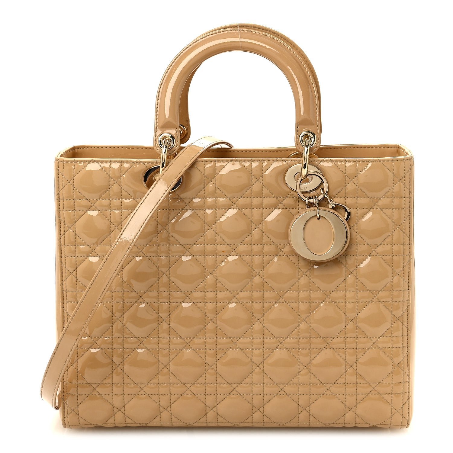Christian Dior Patent Cannage Large Lady Dior Dark Beige