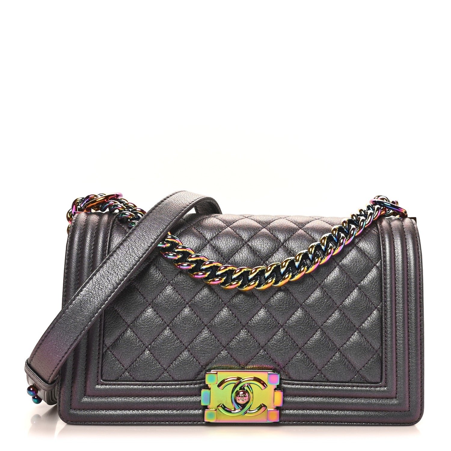 Chanel Iridescent Goatskin Quilted Medium Boy Flap Purple