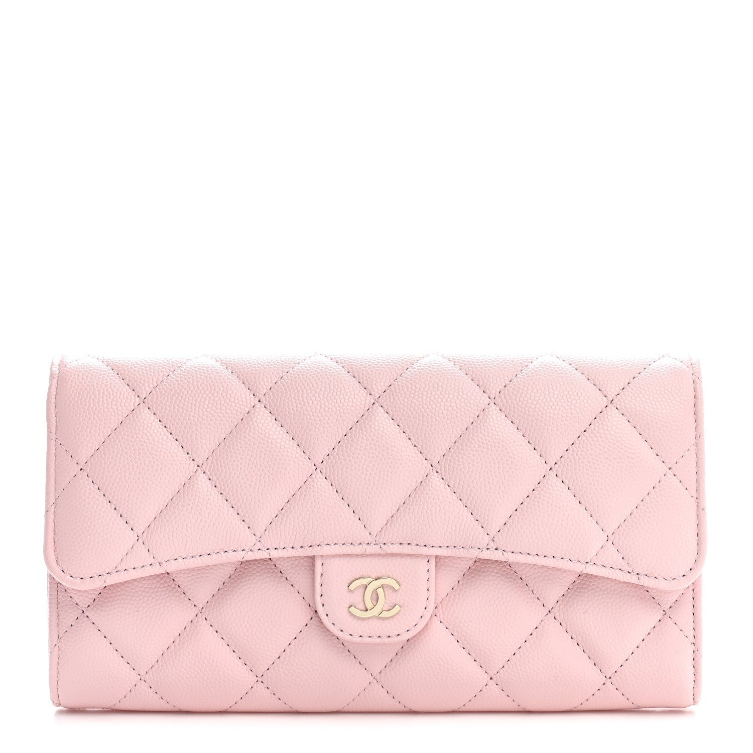 Caviar Quilted Large Gusset Flap Wallet Light Pink
