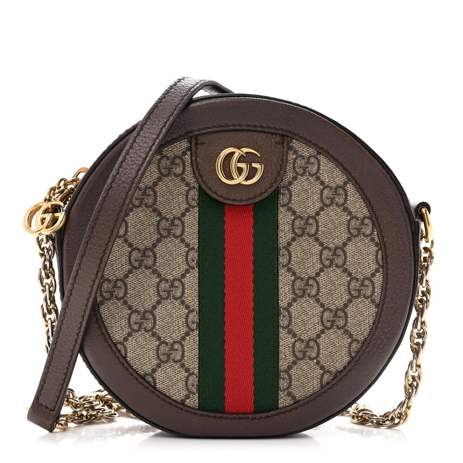 Gucci GG Supreme Monogram Web Mini Ophidia Round Shoulder Bag Brown