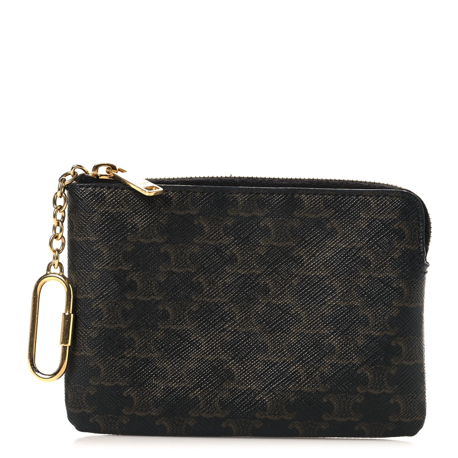 Celine Triomphe Canvas Coin and Card Pouch With Hook Black