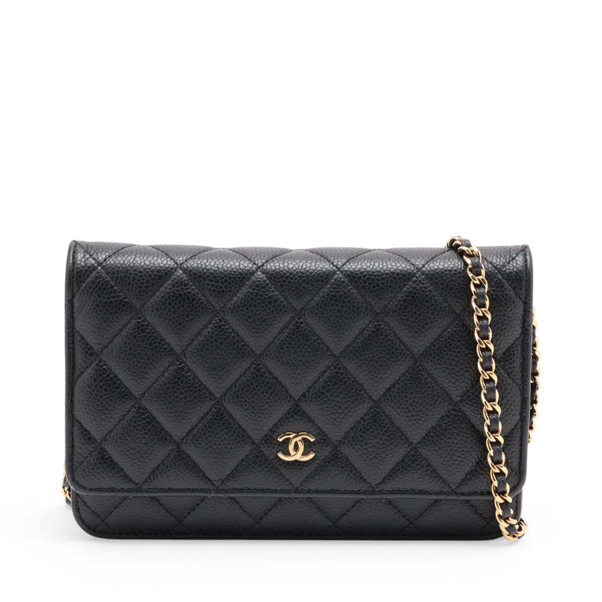 Chanel Matelasse Caviar Skin Chain Wallet Black Gold Metal Fittings random plate