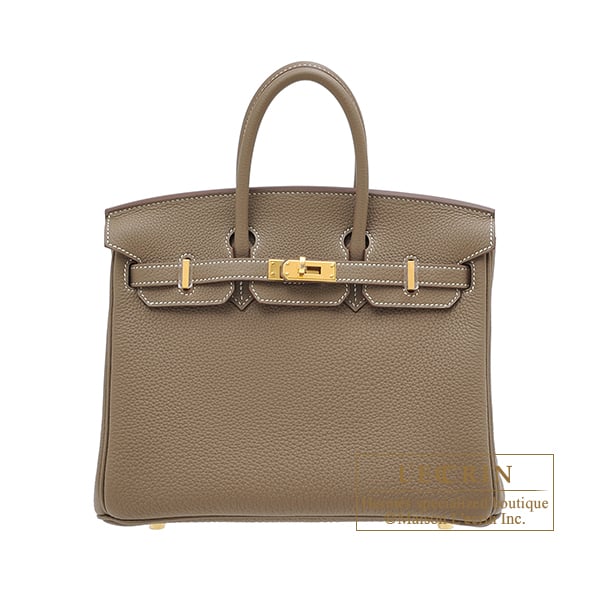 Hermes Birkin bag 25 Etoupe grey Togo leather Gold hardware