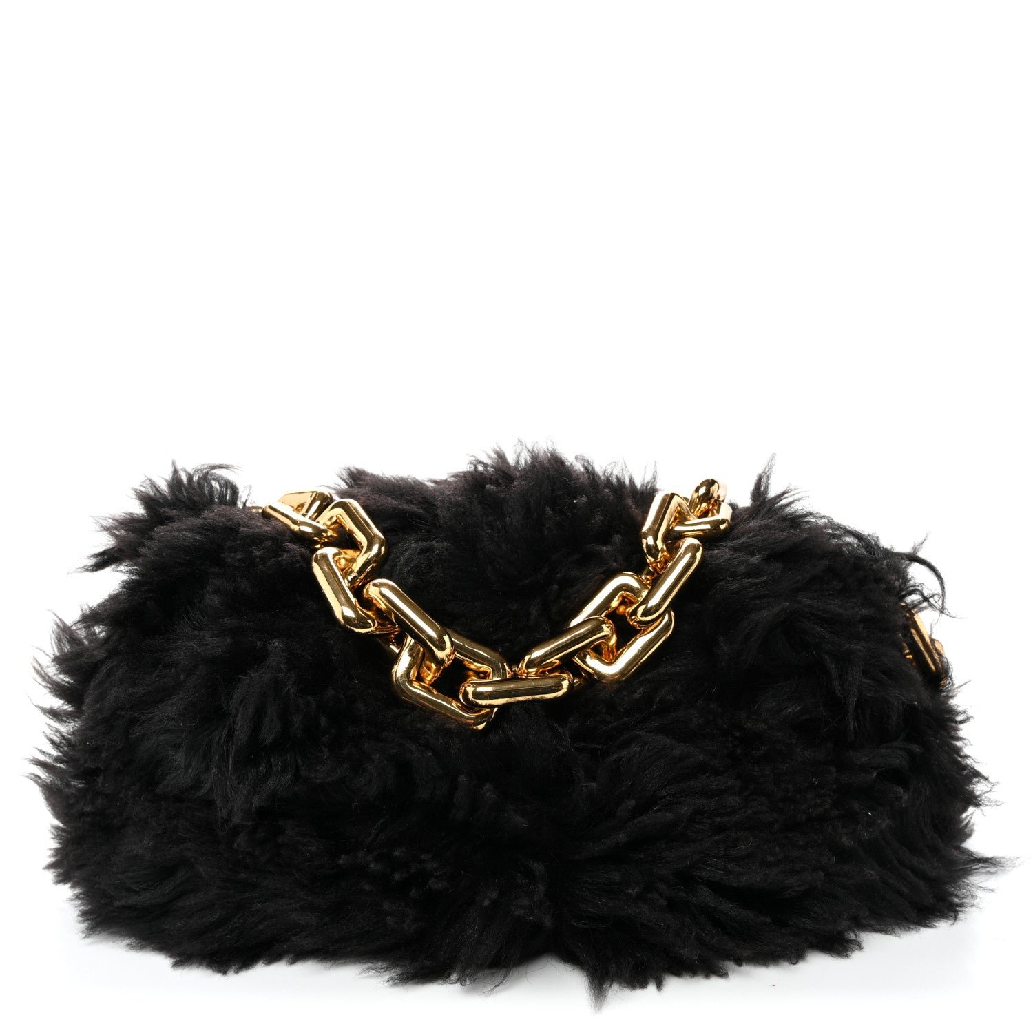 Bottega Veneta Shearling Lambskin The Pouch Chain Black