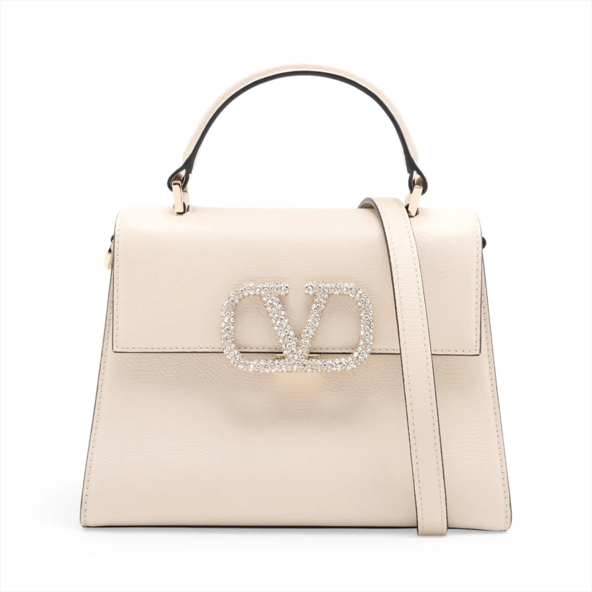 Valentino Garavani V Sling Leather 2 Way Handbag Beige