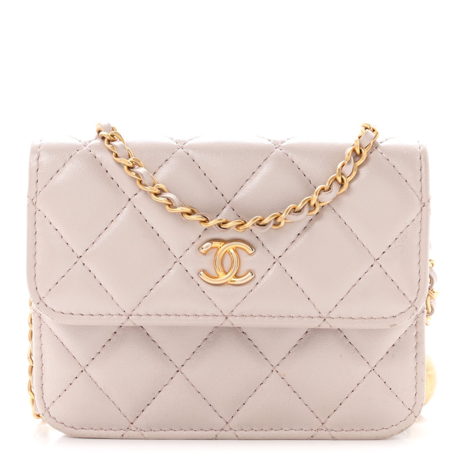 Chanel Lambskin Quilted CC Pearl Crush Wallet on Chain WOC Light Purple