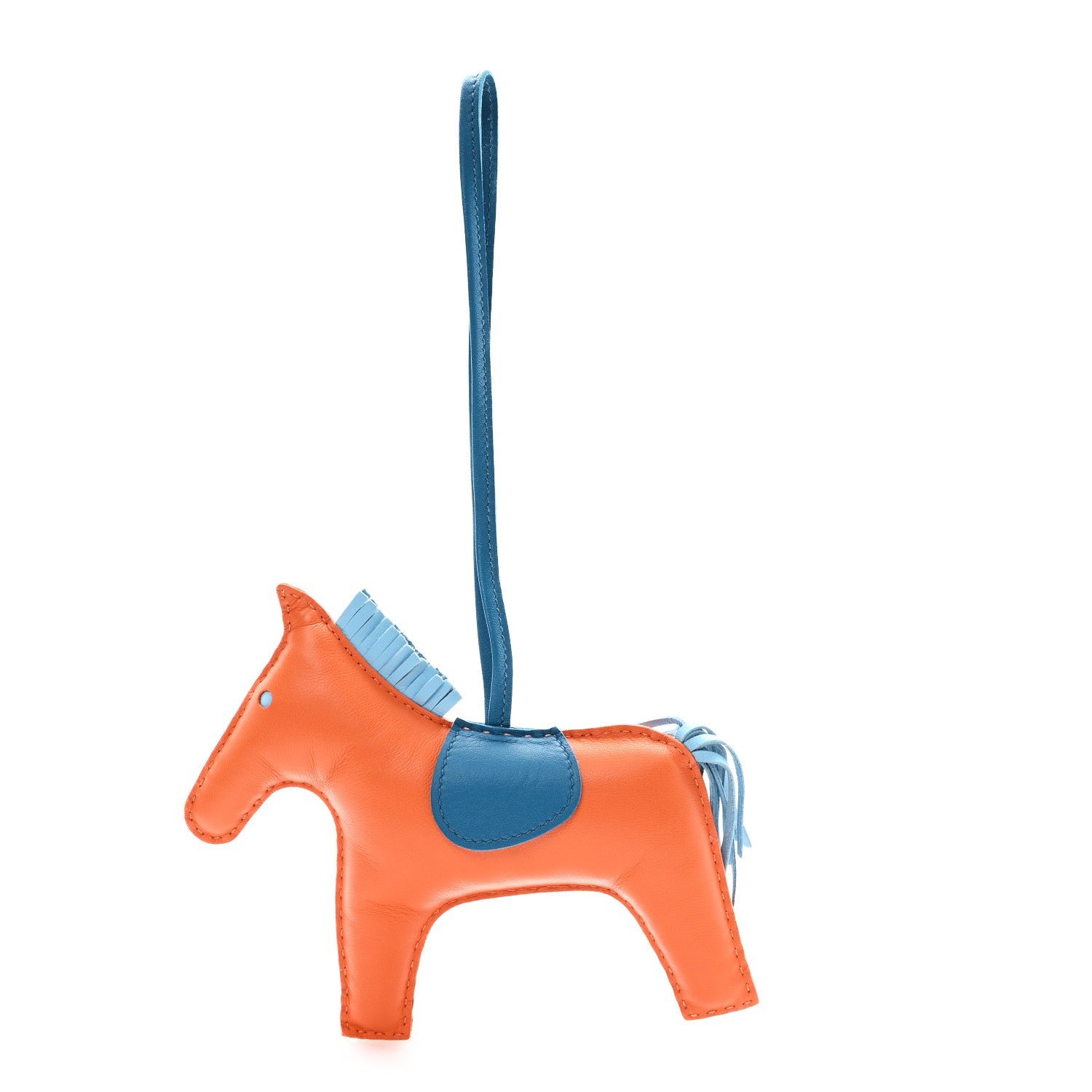 Hermes Milo Lambskin Grigri Rodeo Horse Bag Charm GM Feu Celeste Bleu Izmir