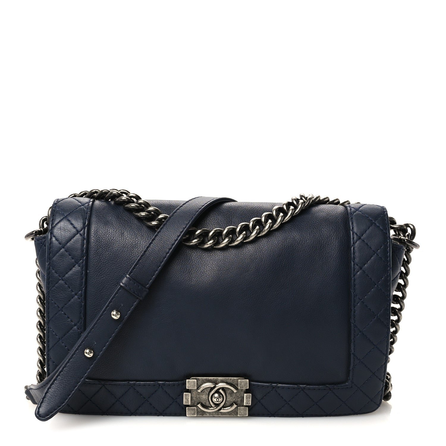 Chanel Calfskin New Medium Boy Reverso Flap Navy