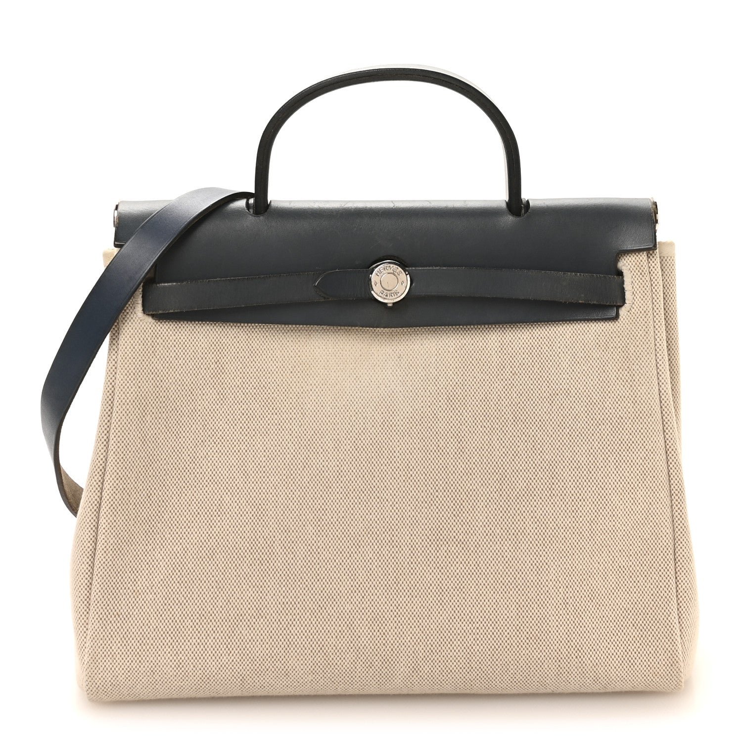 Hermes Toile Vache Calfskin Herbag PM 30 Navy Bleu Natural