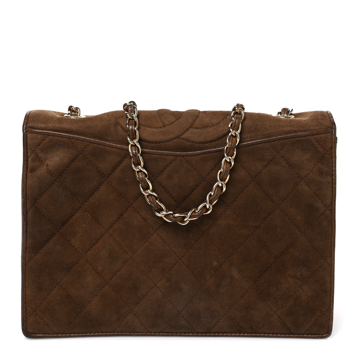 Chanel Suede Quilted CC Shoulder Bag Brown