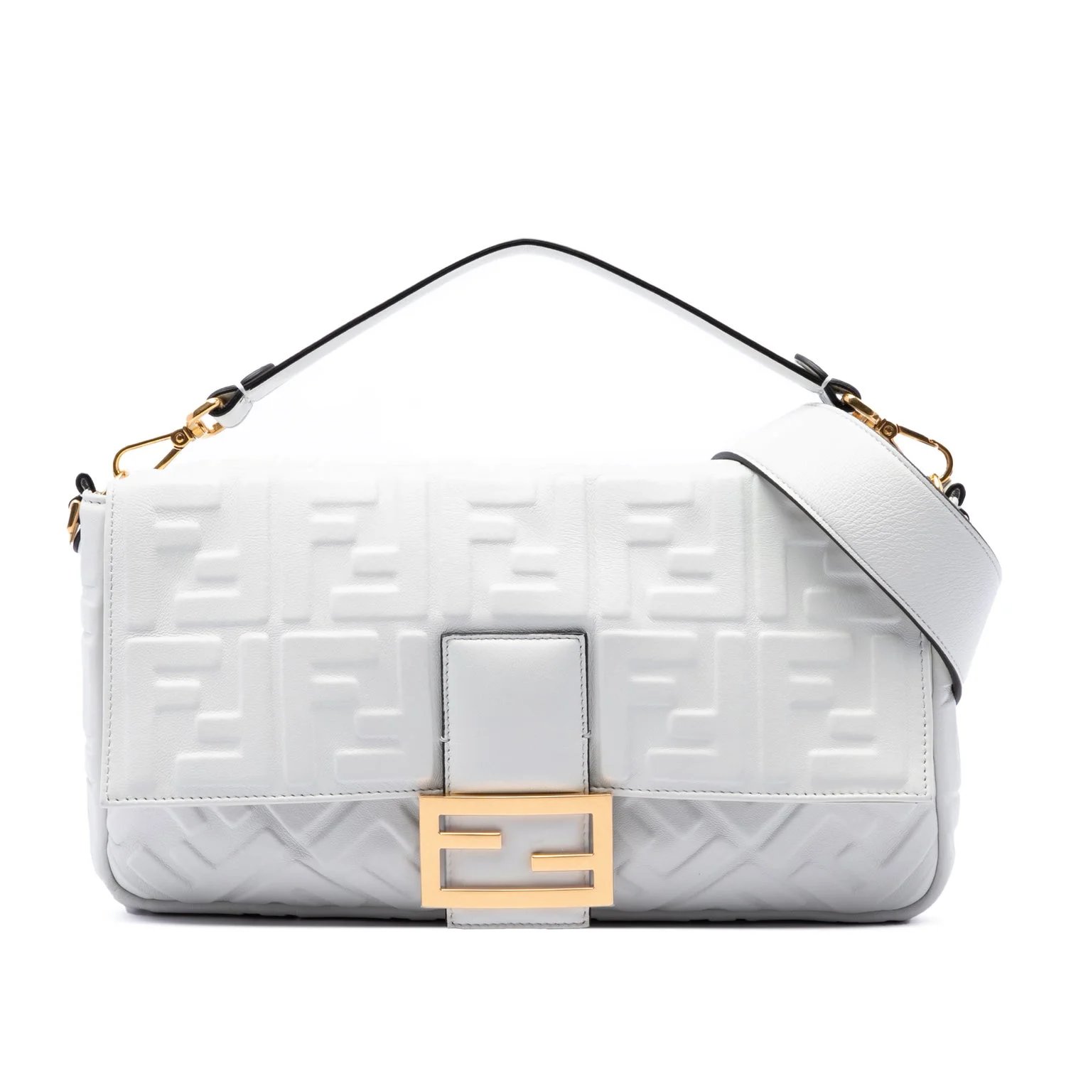Large Zucca Embossed Calfskin Leather Baguette Satchel