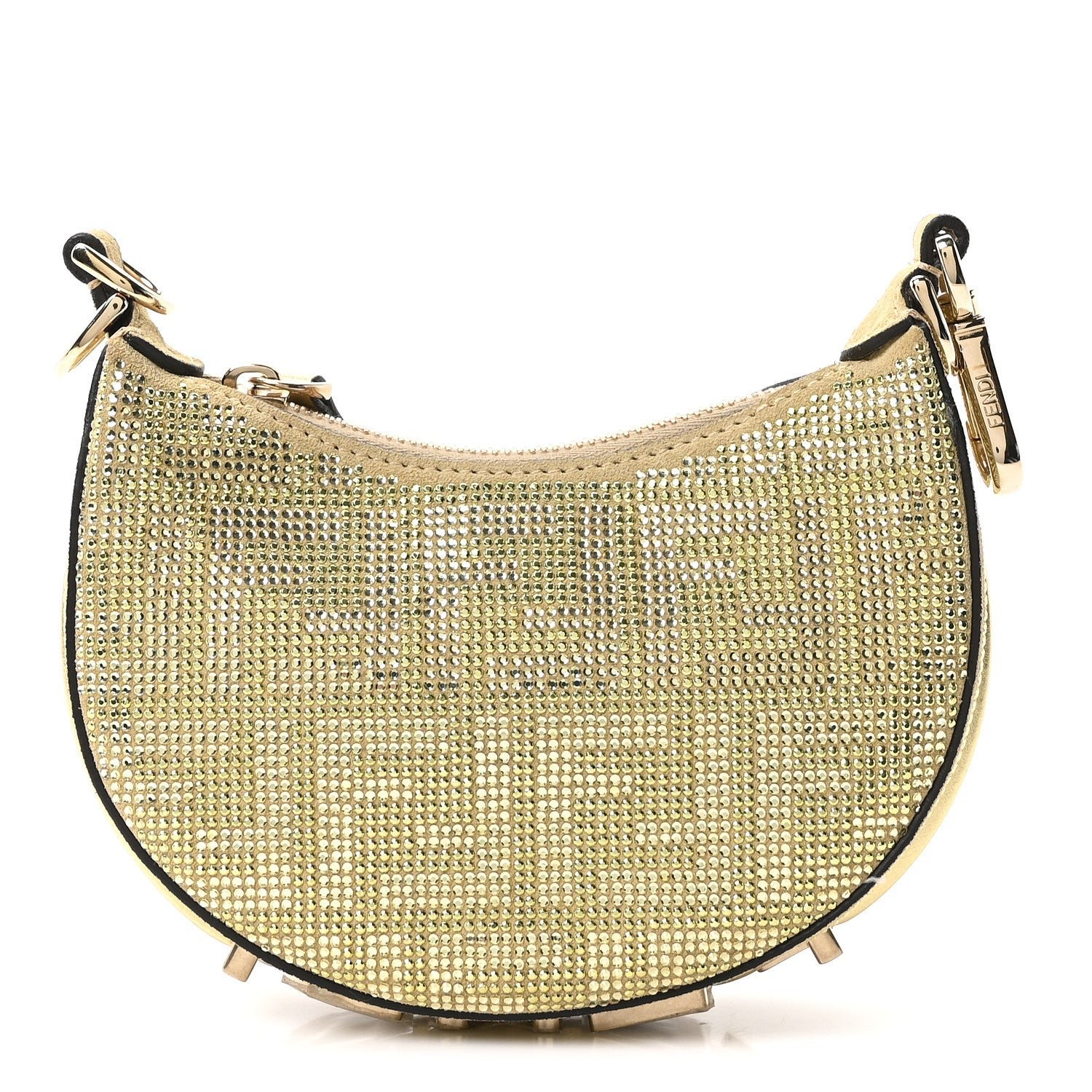 Fendi Crystal Vitello Laminato Suede FF Nano Fendigraphy Hobo Bag Platino
