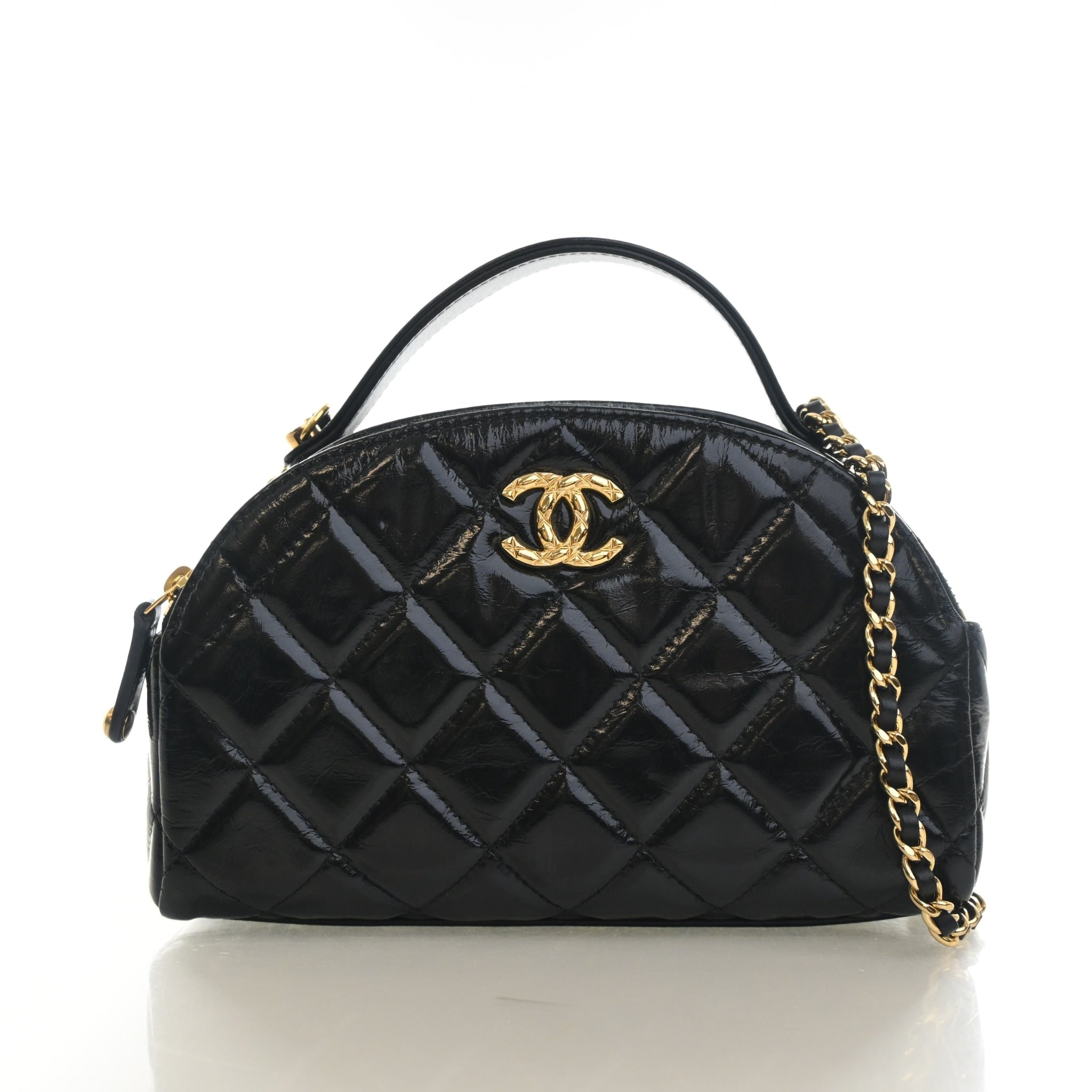 Chanel Glazed Calfskin CC Dome Zip Top Handle Bag