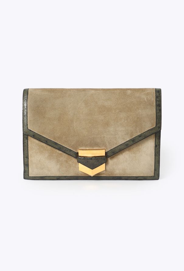 Hermes '70s Veau Doblis & Ostrich Trim Pan Clutch