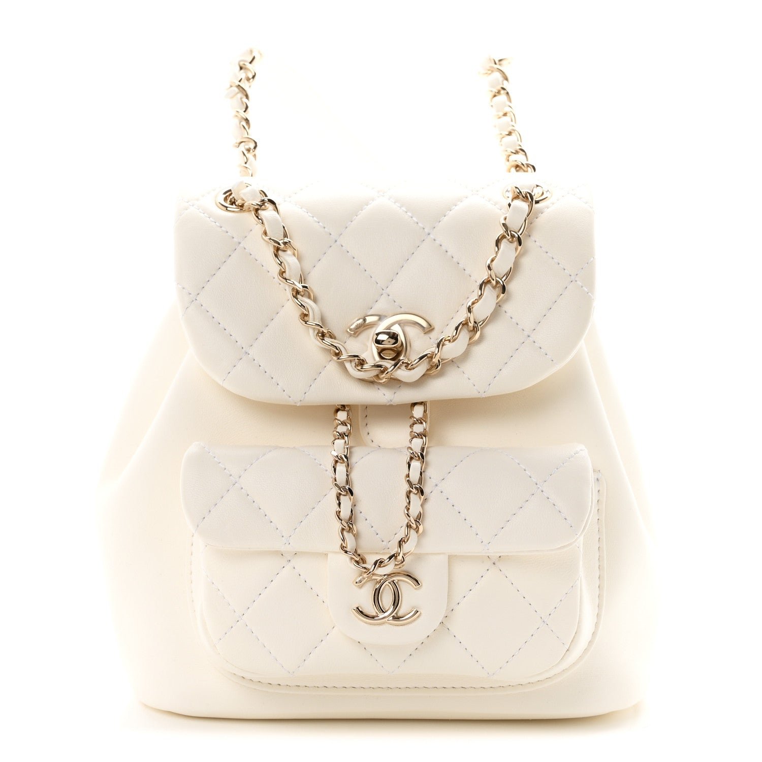 Chanel Lambskin Quilted Small Duma Drawstring Backpack White